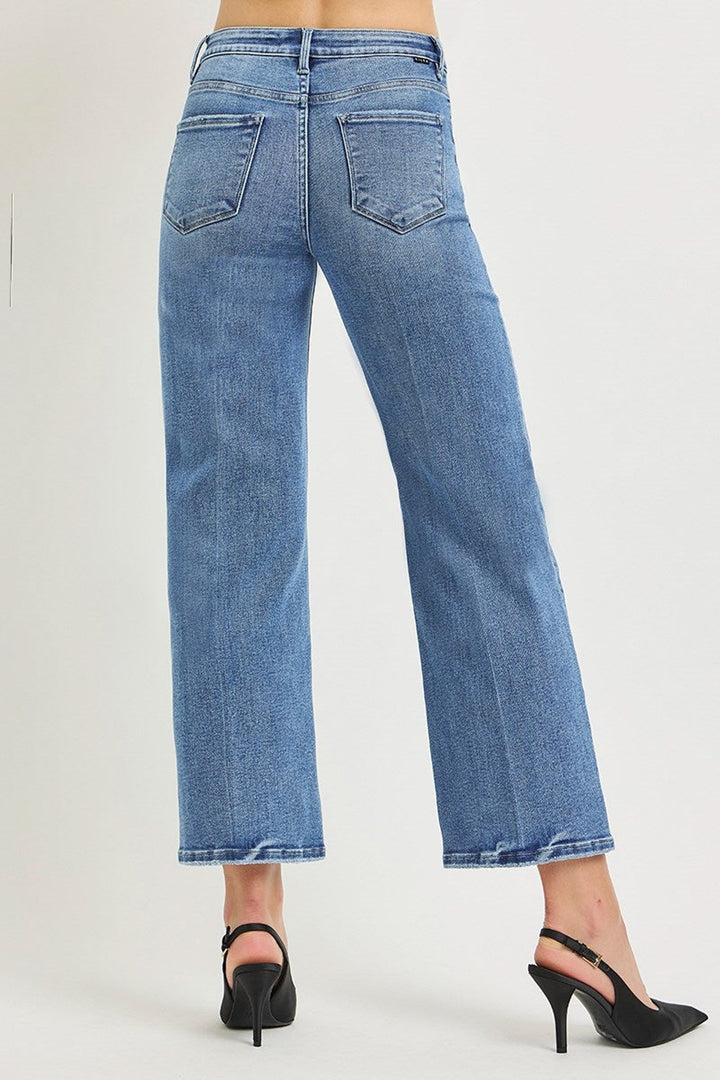 risen jeans straight leg mid rise 29" inseam