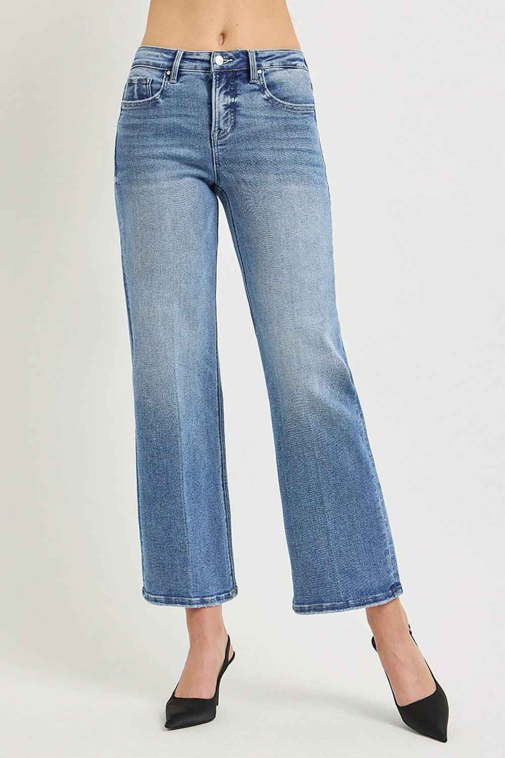 risen jeans straight leg mid rise pants