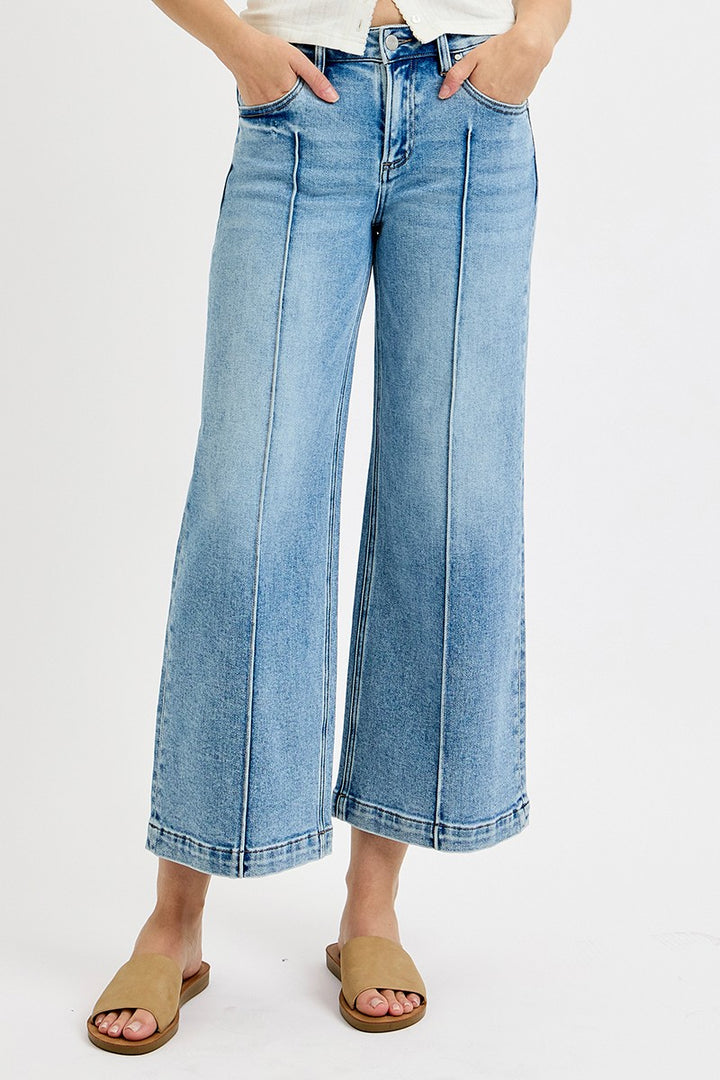 risen jeans wide leg mid rise wash
