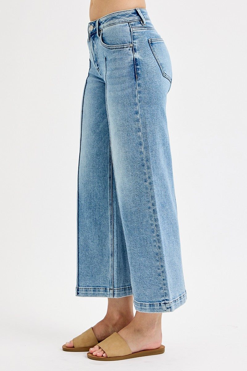 risen jeans pintuck wide leg mid rise