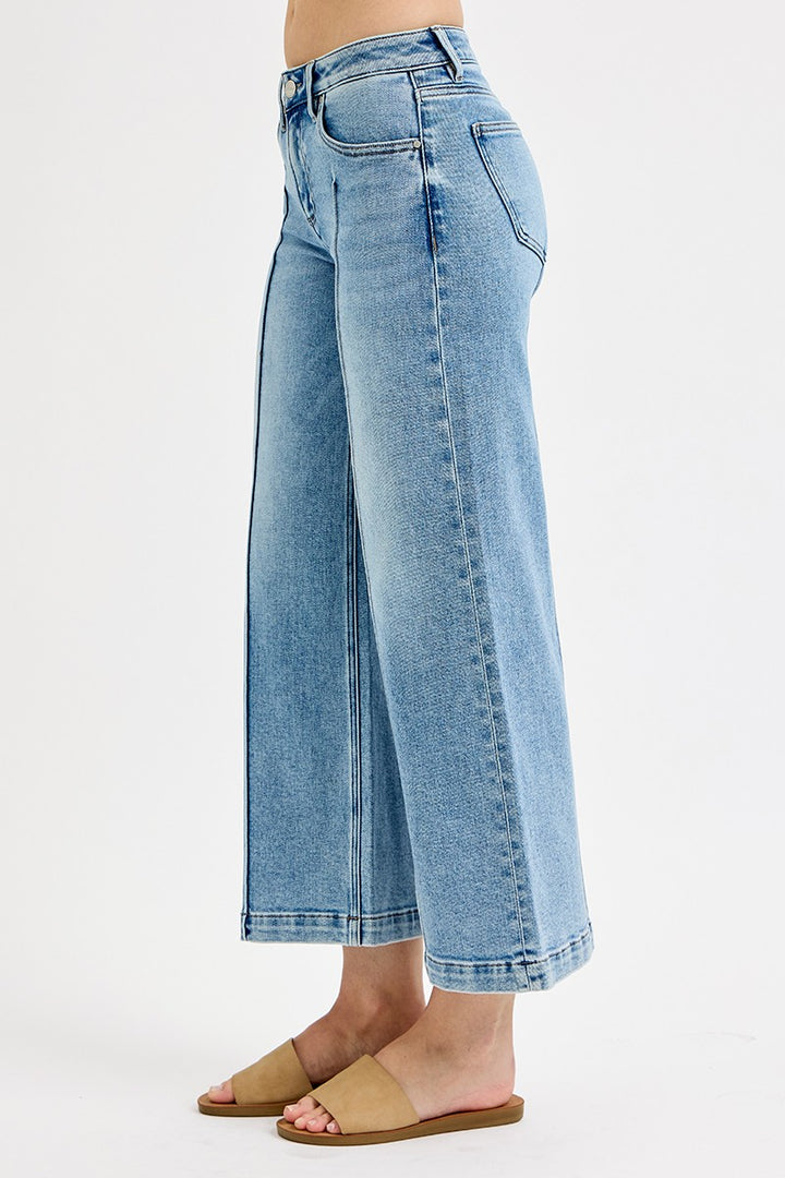 risen jeans pintuck wide leg mid rise