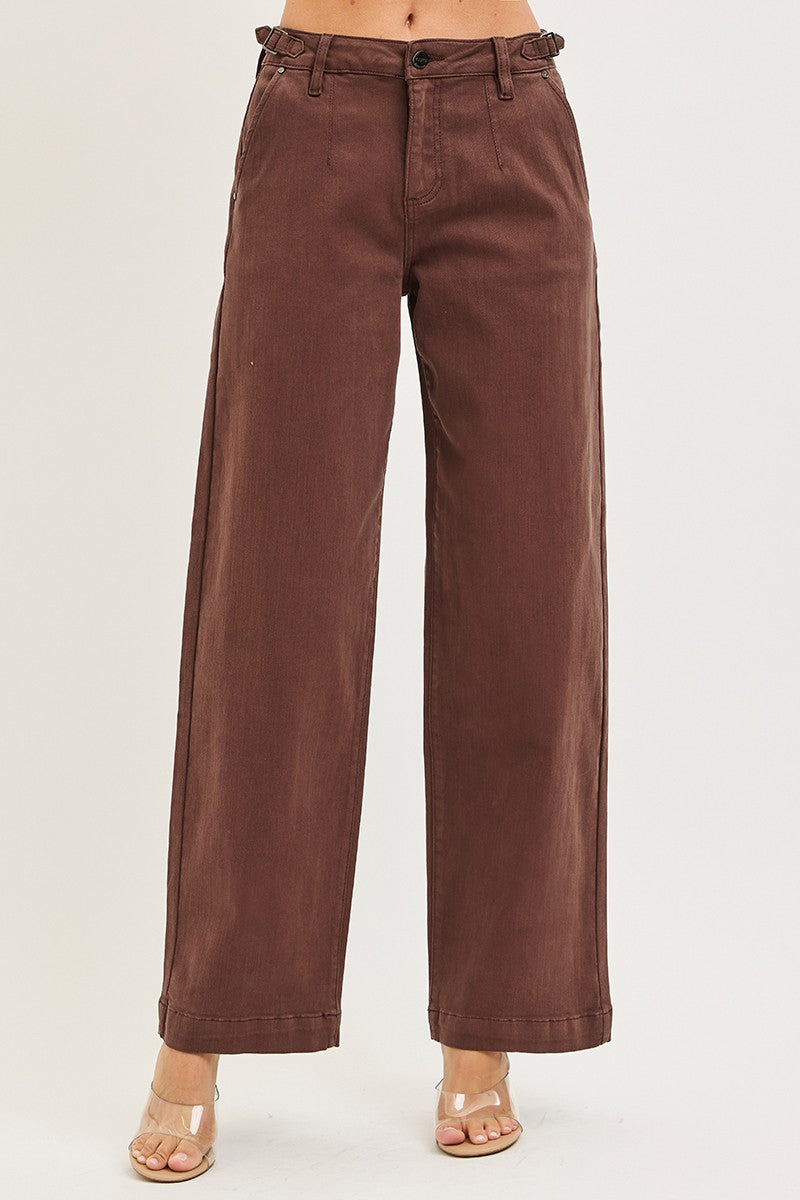 risen jeans wide leg chocolate brown 