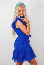 royal blue grid print collared dress