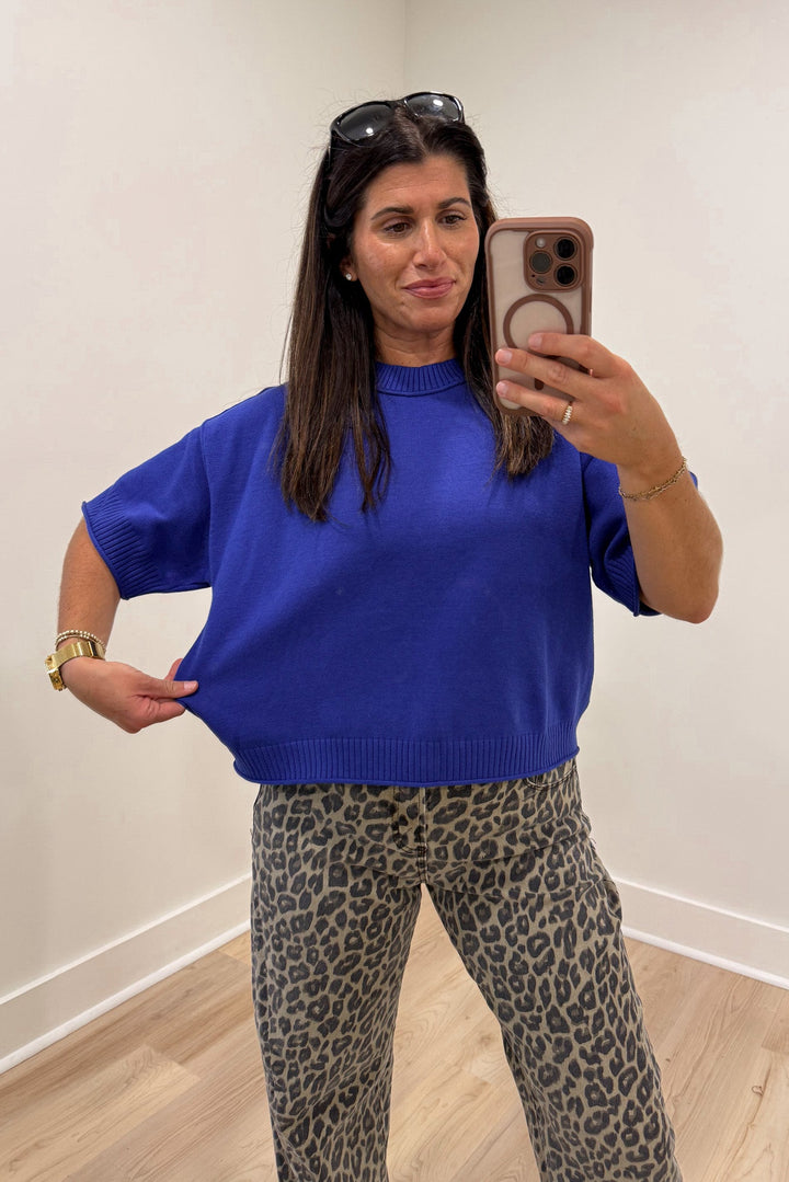 royal blue sweater knit top width