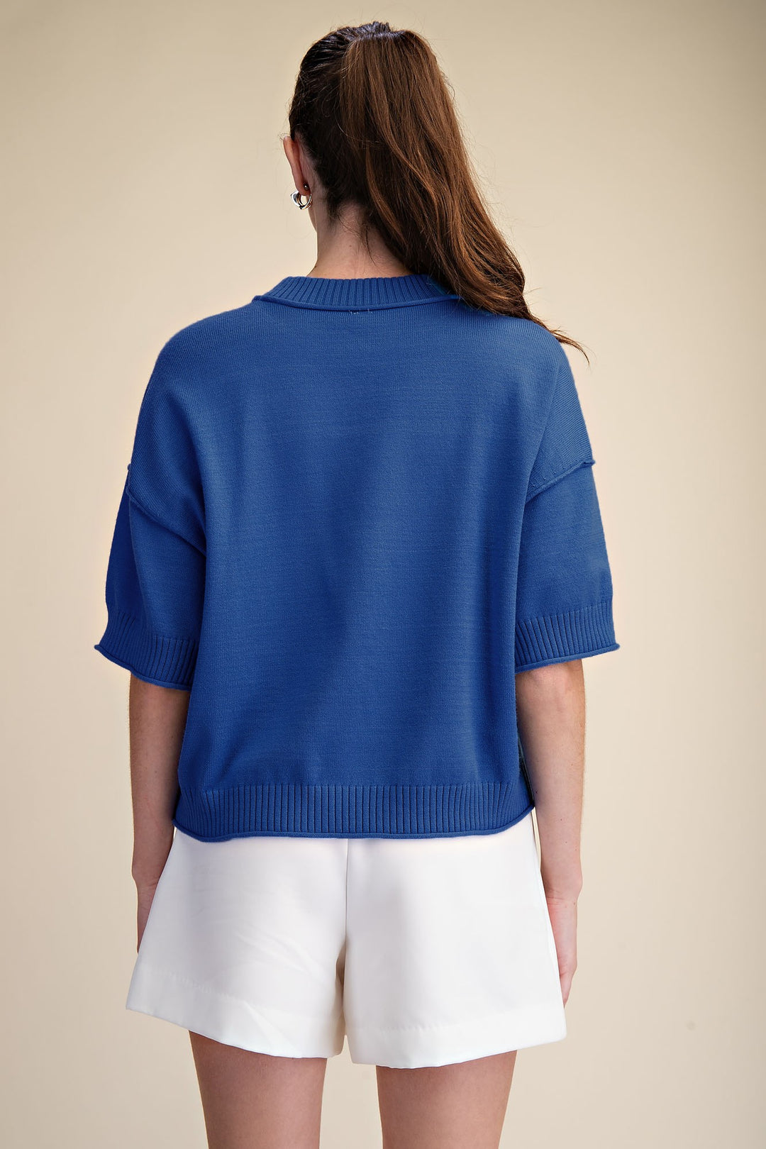 Royal blue 1/2 length sleeve knit sweater