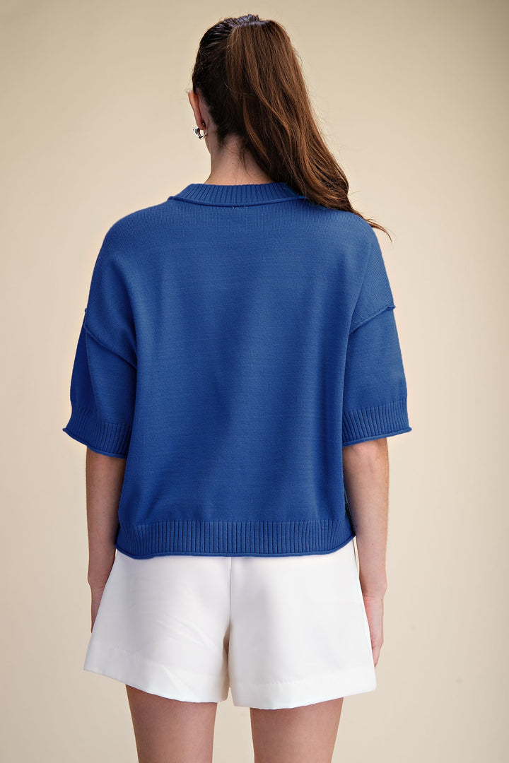 Royal blue 1/2 length sleeve knit sweater