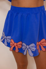 blue red gingham bow trim cotton skort