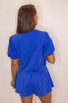 blue red gingham bow trim top
