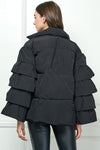 Black ruffle sleeve puffer jacket