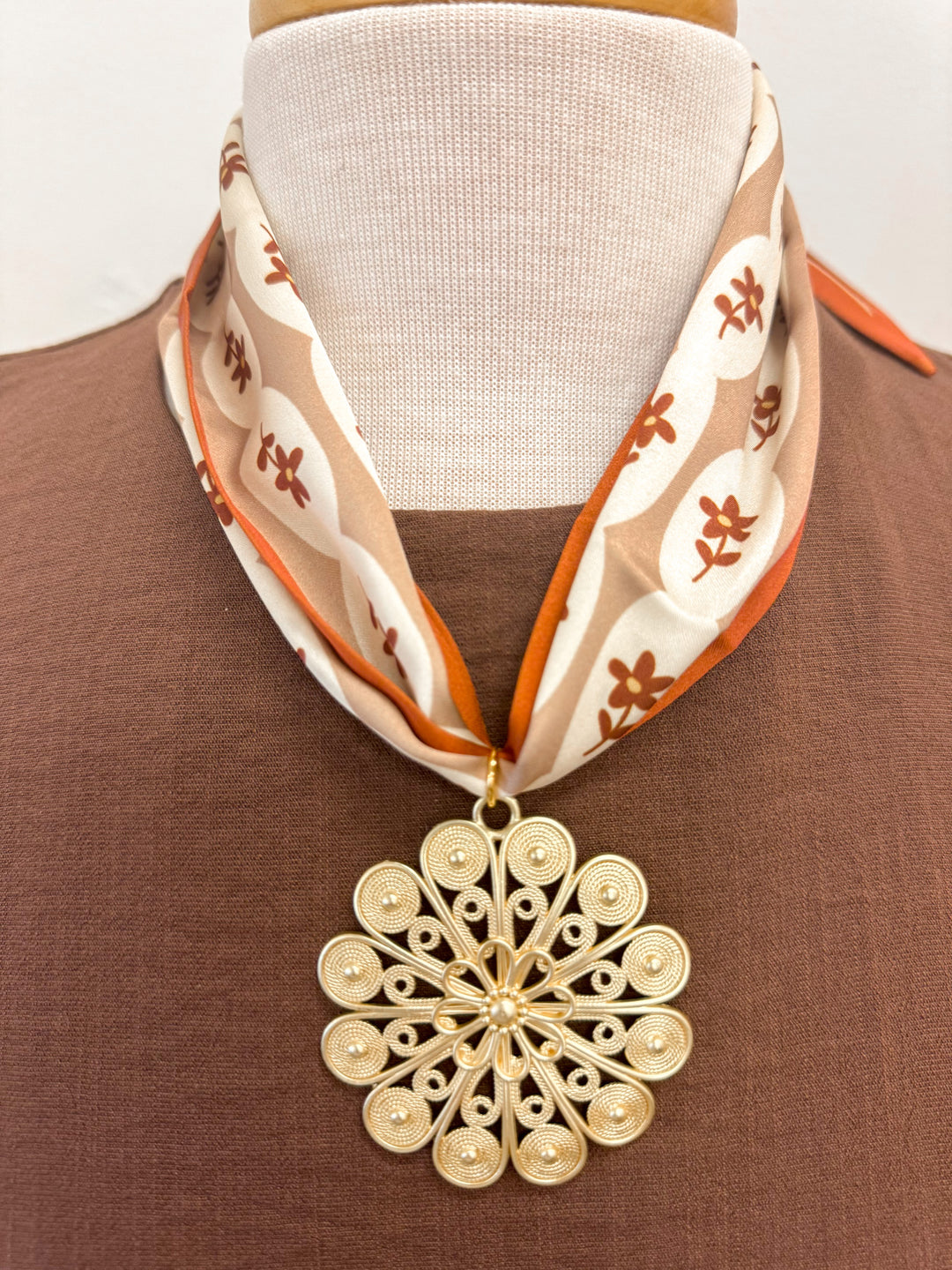 rust floral scarf necklace