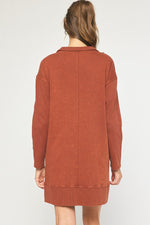 Entro Mineral washed rust half zip terry knit sweatshirt dress 