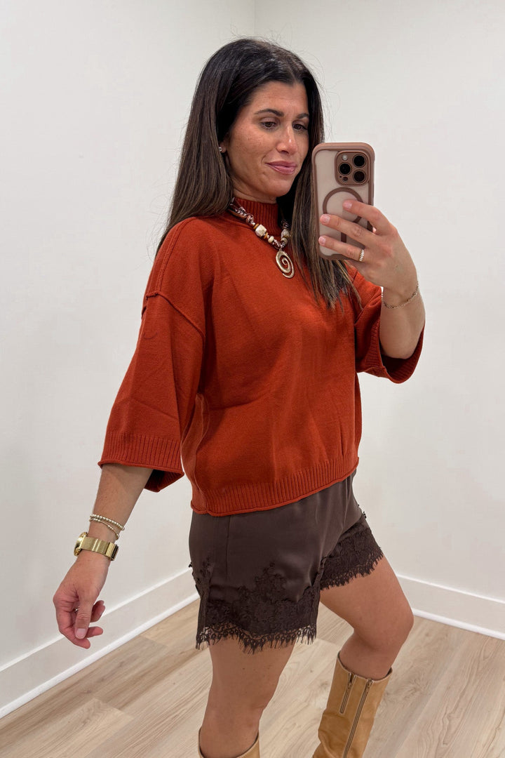 rust sweater knit top fall outfits