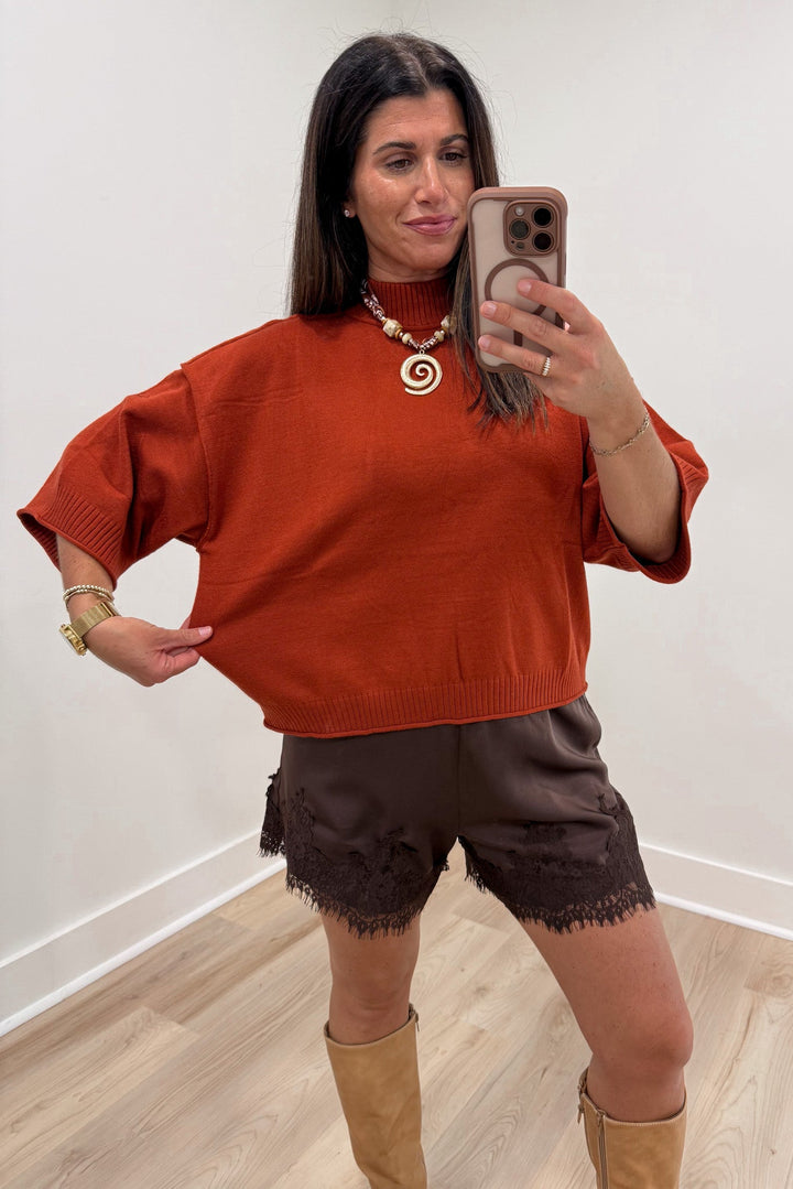 rust sweater knit top easy comfy