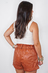 Rust leather paper bag shorts