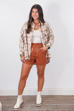 Rust leather paper bag shorts