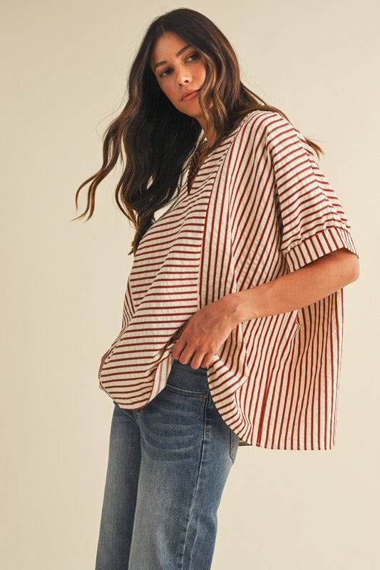 rust striped oversized fit fall top side