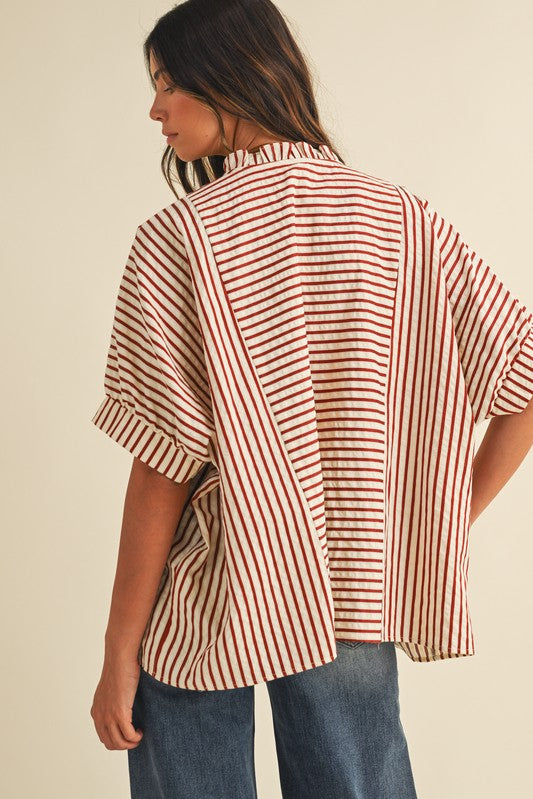 rust striped oversized fit fall top back