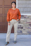 rust waffle knit thermal casual top