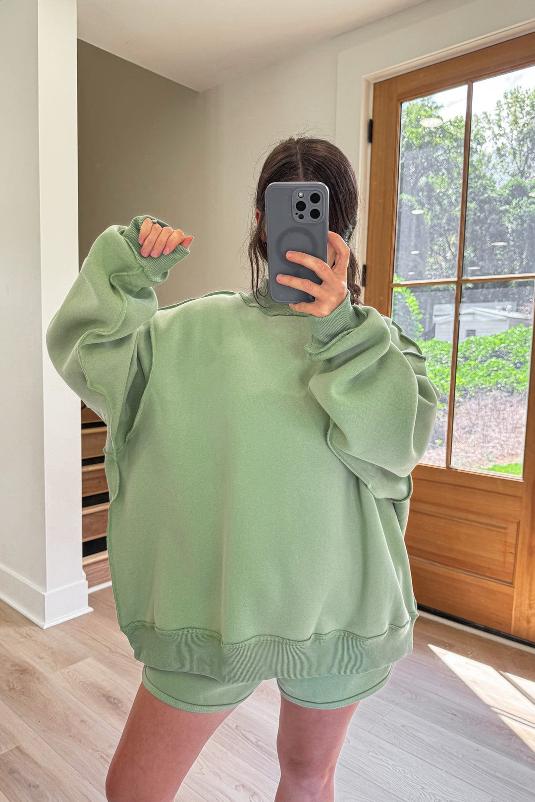 sage green mock neck oversized sweatshirt