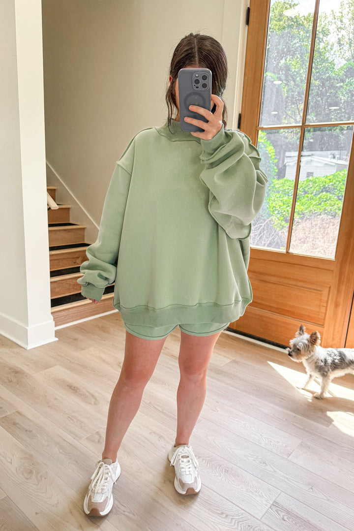 sage green mock neck oversized sweatshirt buckelist