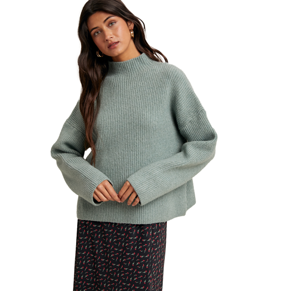 Wishlist ribbed mock neck sage pistachio sweater front