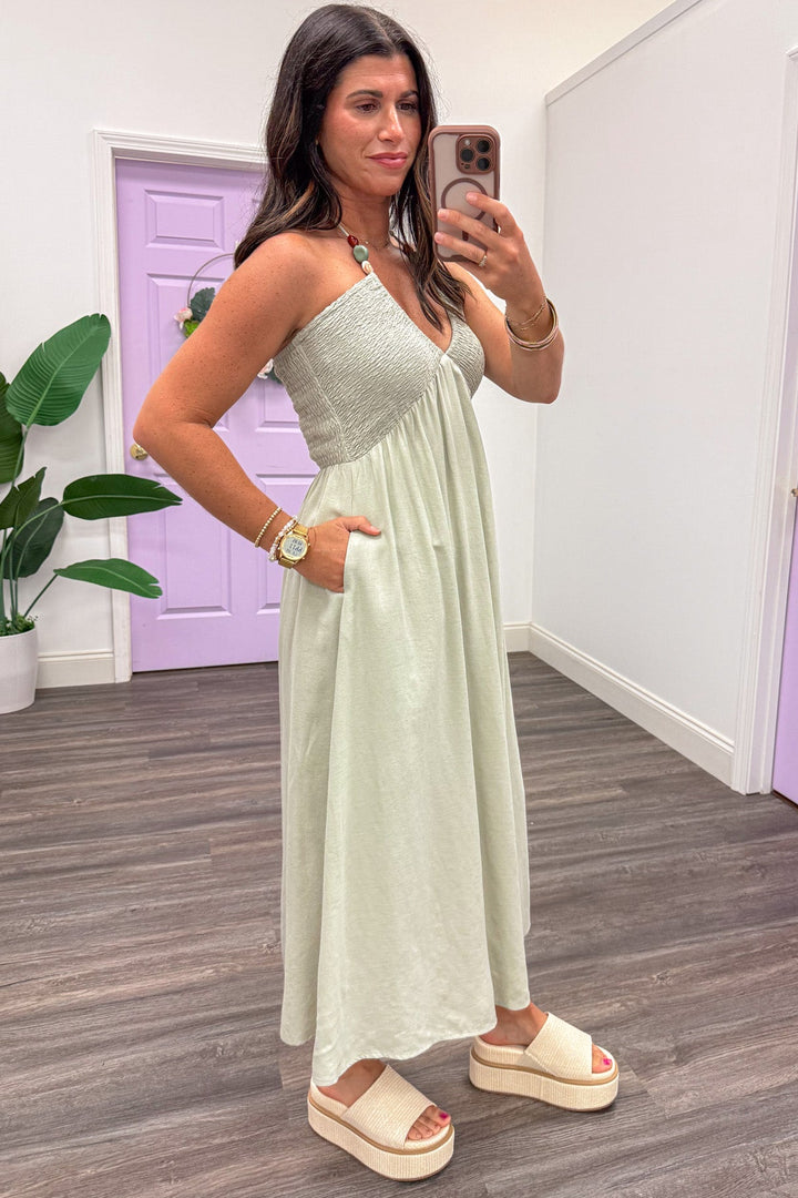 sage green halter dress Sage Green Halter Ankle Length Bridesmaid Dress FancyVestido