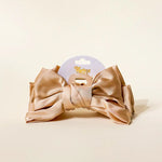 satin bow hair claw clip beige