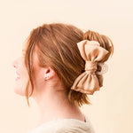 satin bow hair claw clip beige