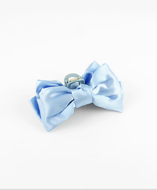blue satin bow hair claw clip