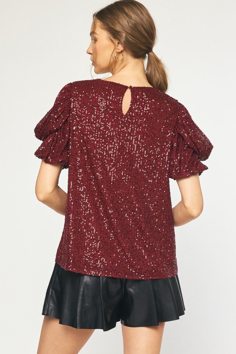 wine sequin christmas party top