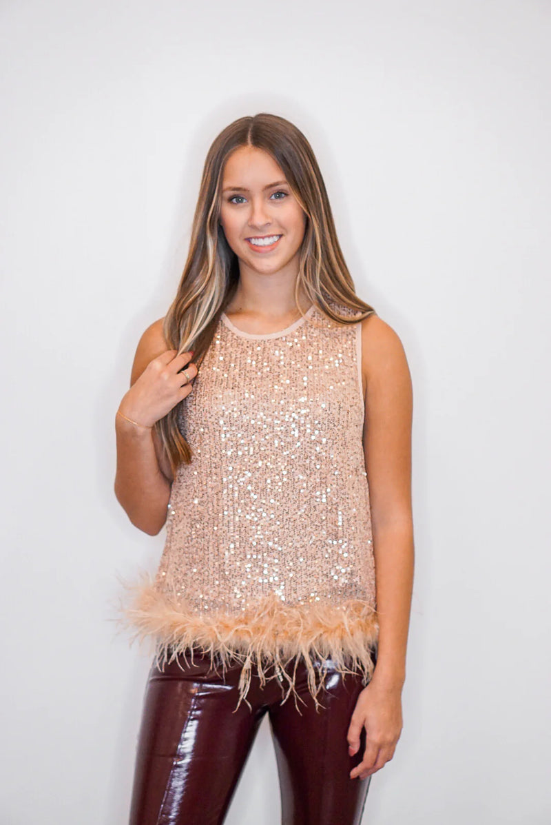 sequin feather holiday christmas top
