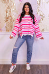 pink stripe sequin heart sweater