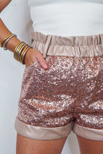 sequin taupe paperbag leather shorts