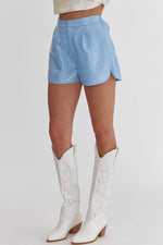 Entro Light blue faux leather metallic shimmer shorts