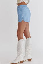 Entro Light blue faux leather metallic shimmer shorts