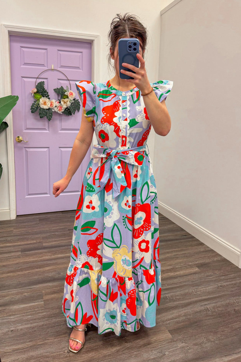 karlie artist floral printed purple maxi dress