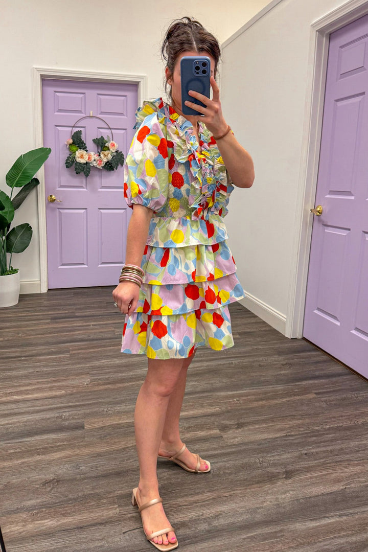 karlie clothing mosaic ruffle tiered dress