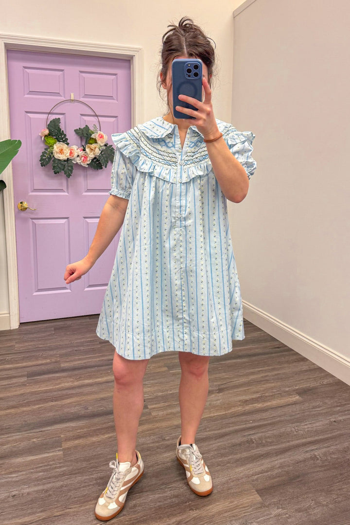 karlie clothing cotton blue floral peter pan short dress