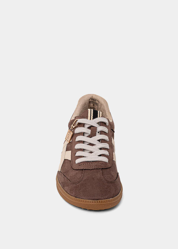 shu shop sasha brown suede sneakers  flat side agnle