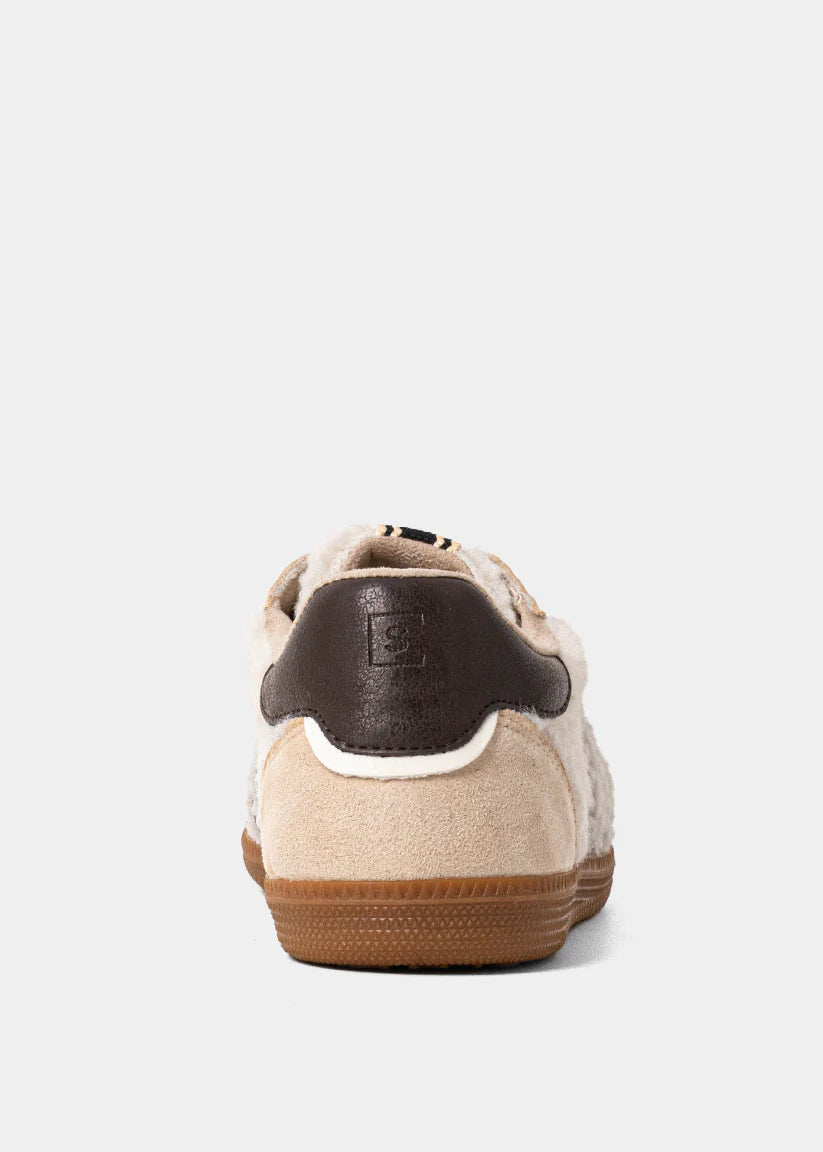 shu shop shearling chocolate brown beige stripe sneakers back