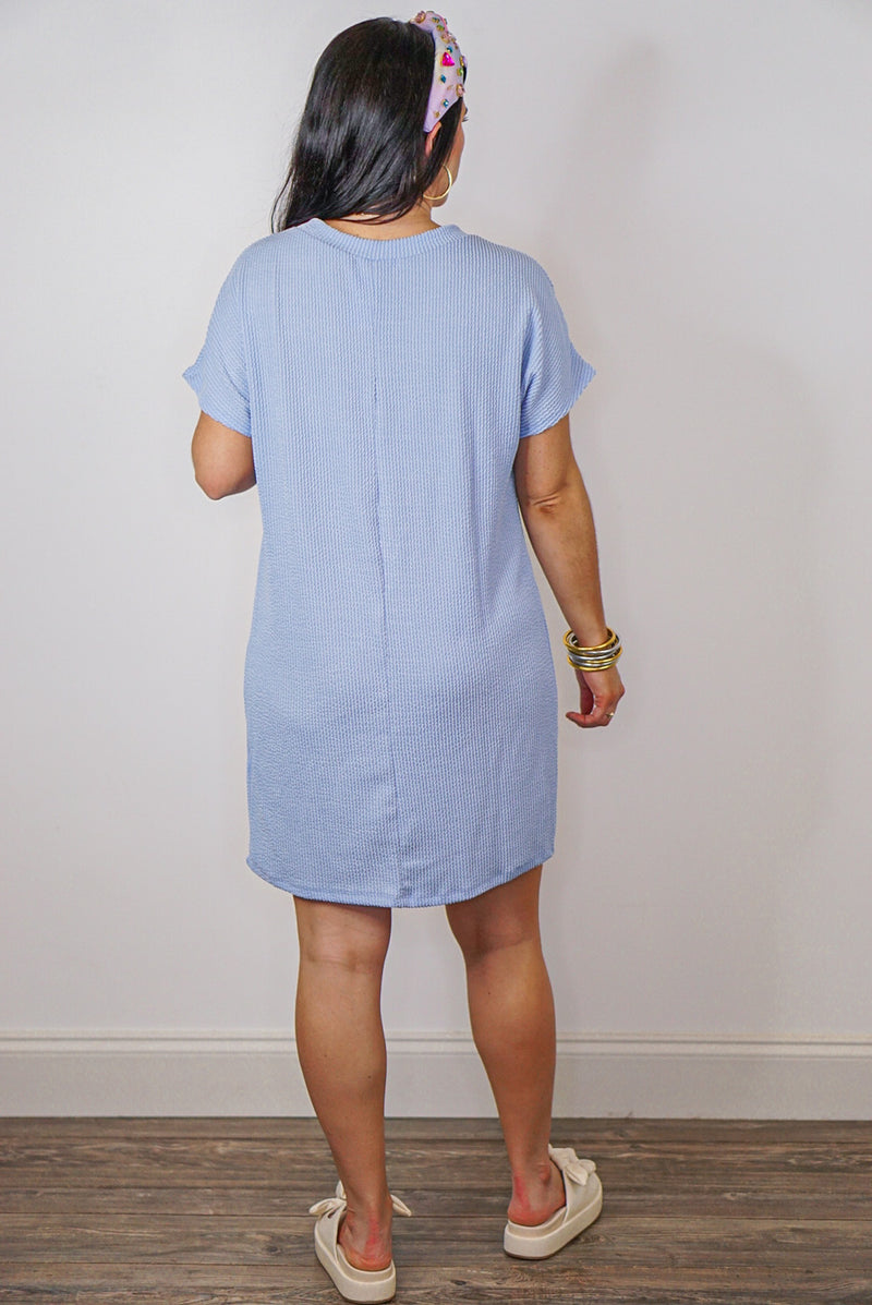light blue ribbed tee shirt dress