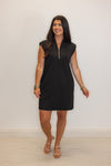 sleek black knit zipper chest dress