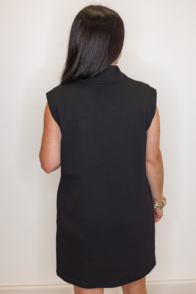 sleek black knit zipper chest dress
