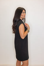 sleek black knit zipper chest dress