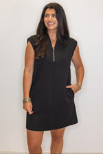 sleek black knit zipper chest dress