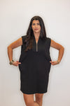 sleek black knit zipper chest dress