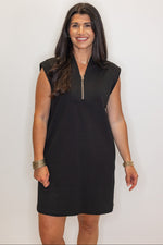 sleek black knit zipper chest dress