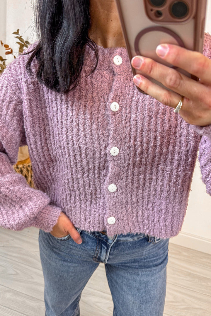 pink purple fuzzy soft knit sweater