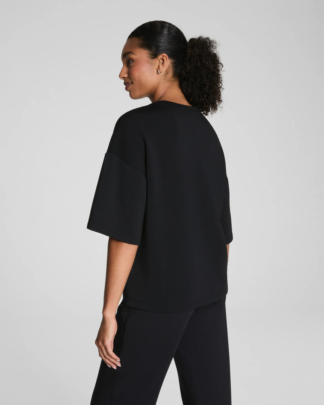 spanx airessentials black boxy relaxed crewneck tee back