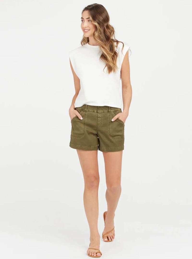 Stretch Twill Shorts In Olive, Purple Door Boutique